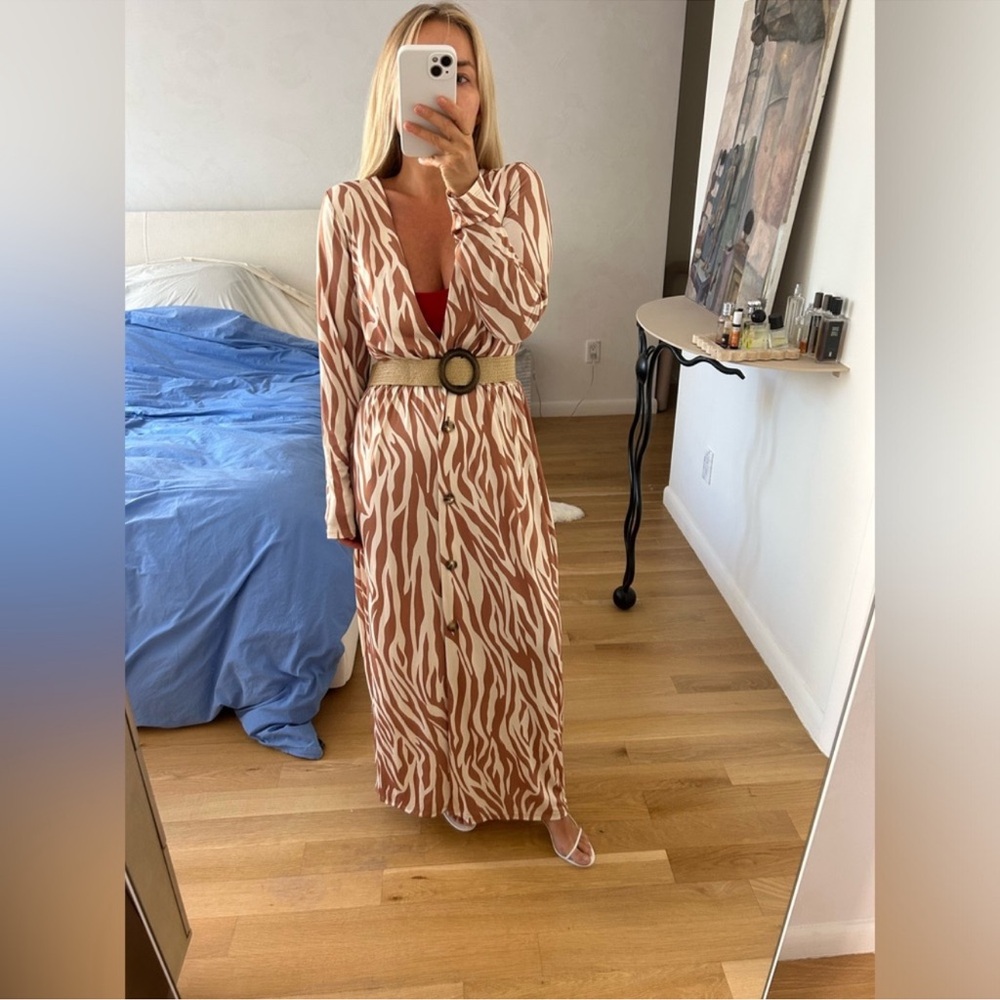 ASOS Brown and Cream Wrap Gown with Bishop Sleeves